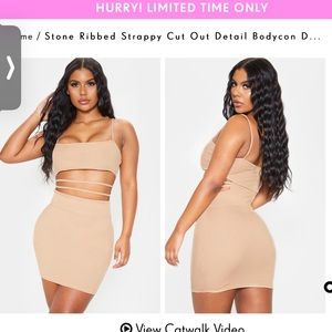 Stone Ribbed Strappy Cut Out Detail Bodycon Dress